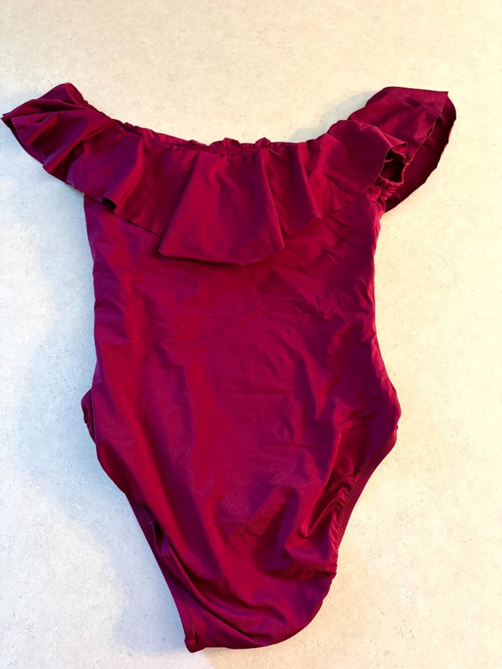 Trina Turk One piece off the shoulder swim suit Burgundy  Size 10